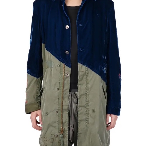 GREG LAUREN Blue Velvet Military Parka jacket coat - Picture 5 of 13